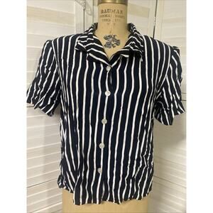 Norton McNaughton Women’s Button Up Short Sleeve Striped Rayon Shirt Sz XL 16